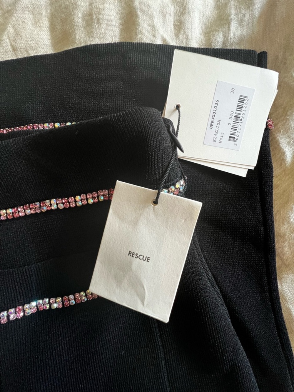 Sandro Paris Black Rhinestone Trim Knit Midi Skirt Small NWT - Picture 4 of 7